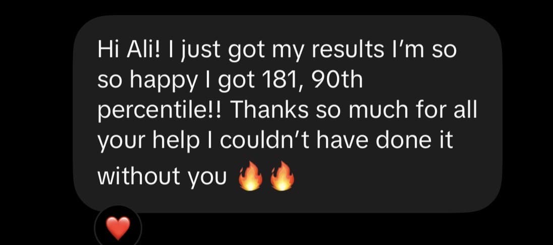 Student message about scoring 90th percentile in the HPAT