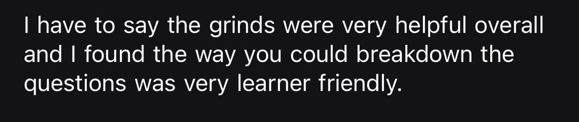 Student message about HPAT grinds being learner friendly