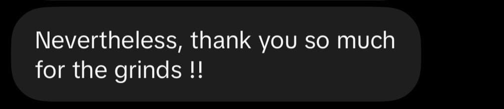 Student message thanking for HPAT grinds