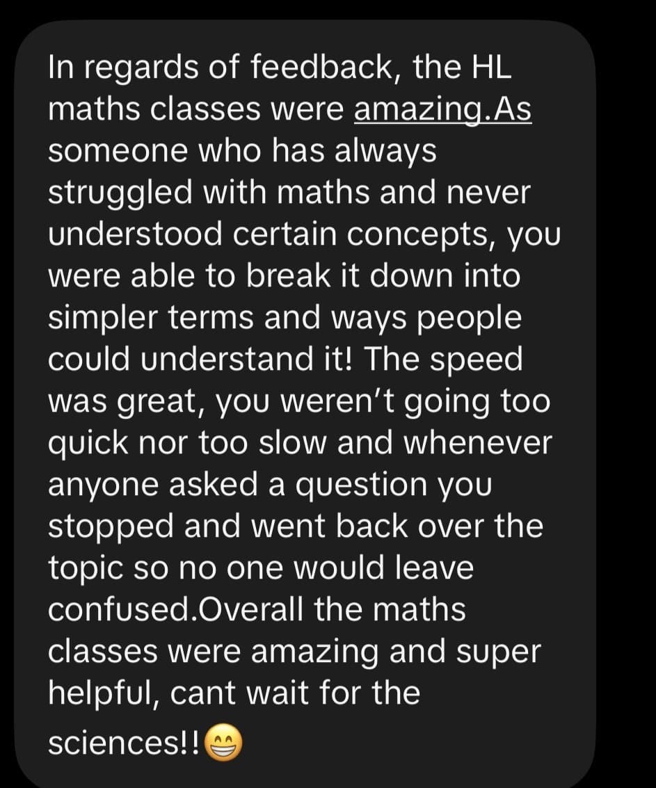 Student message about HL Maths being simplified